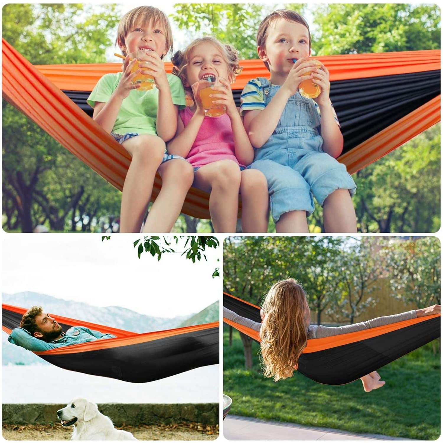 Double Camping Hammock - Outdoor Portable Nylon Hammock with 401lbs Capacity, Perfect for Camping, Hiking, and Travel,Orange