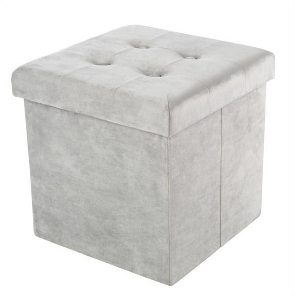 Lavish Home 15-inch Velvet Tufted Storage Ottoman, Footrest, or Linen Chest Gray