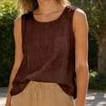 thumbnail image 4 of Women Cotton Linen Crew Neck Sleeveless Tank Top Solid Pocket Loose Casual Blouse 04-Coffee L, 4 of 4