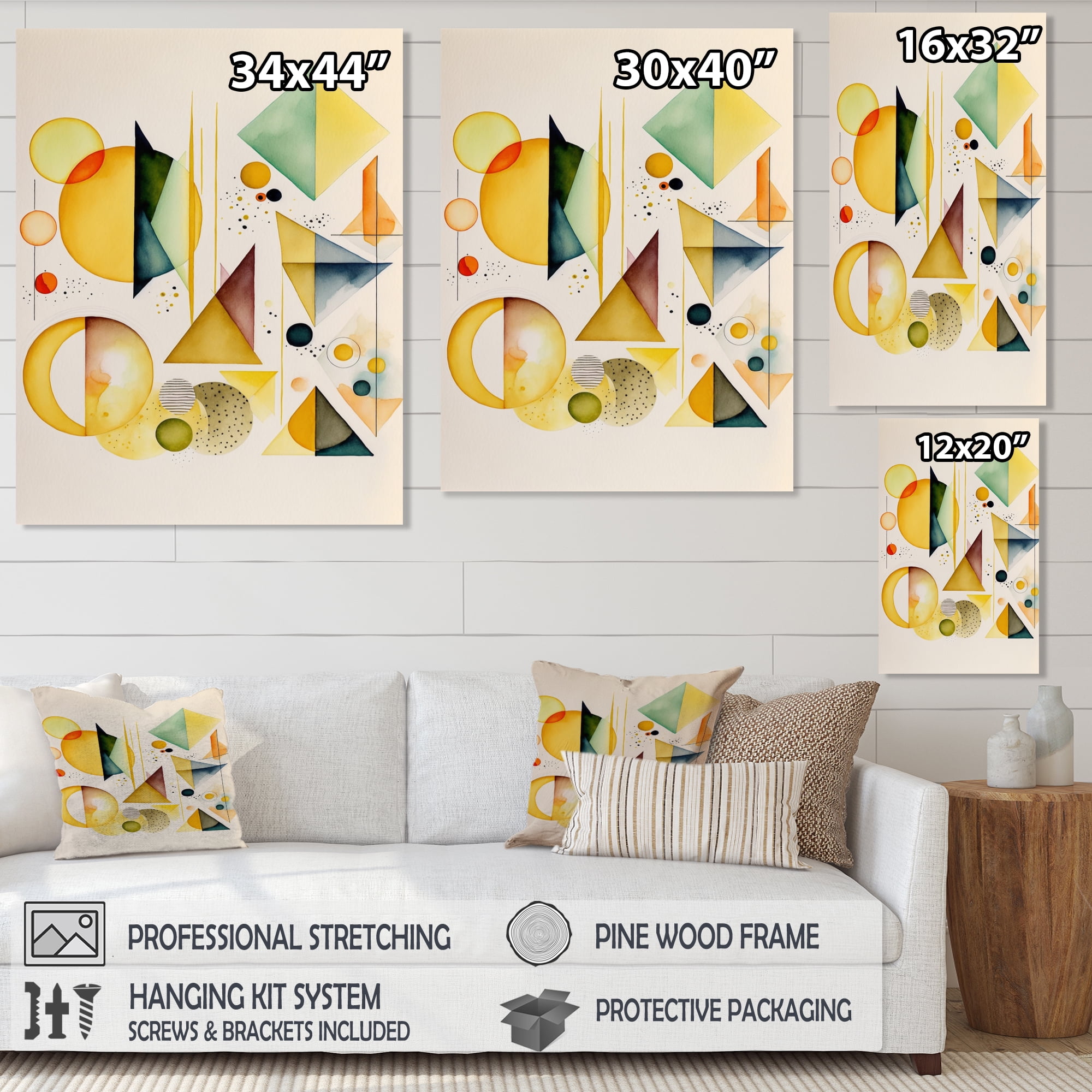Designart Yellow Multi Shape Abstract I Canvas Wall Art