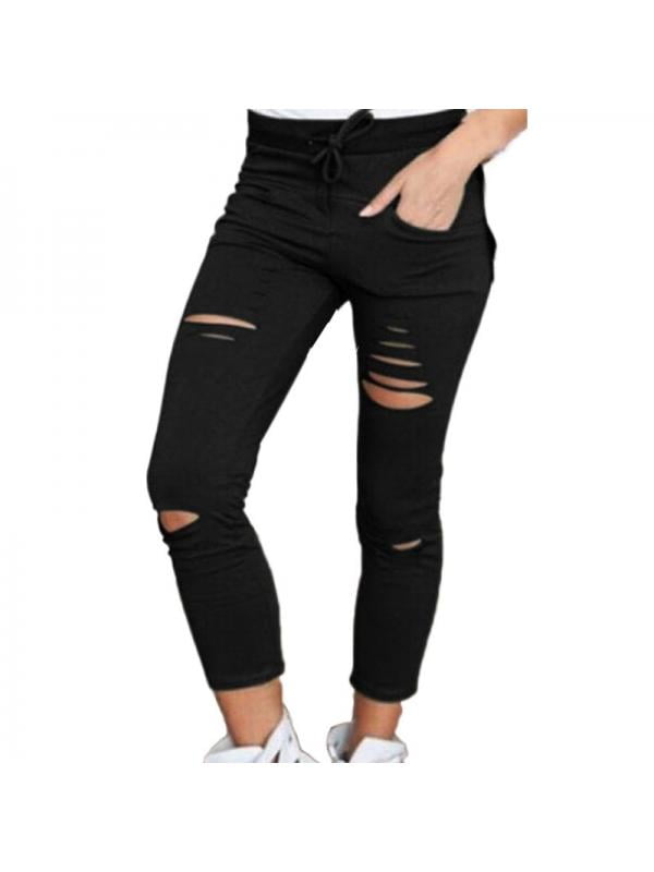 Women Ripped Skinny Leggings Elastic 