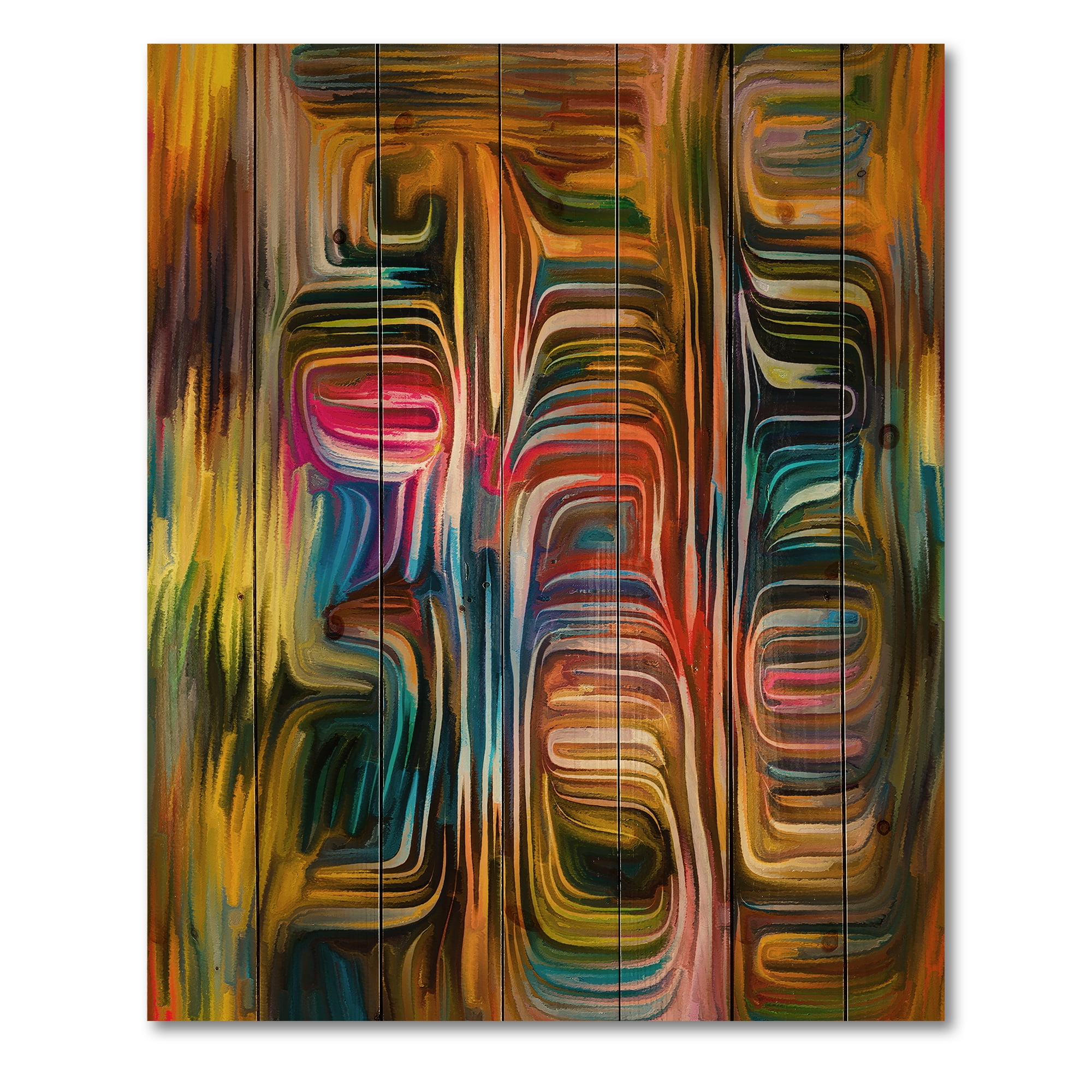 Designart 'Colour Spiral Fusion II' Modern Print on Natural Pine Wood