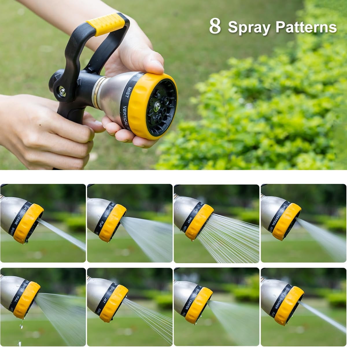 FANHAO High Pressure Fireman's Water Hose Nozzle, Metal Watering Nozzle 8 Spray Patterns for Garden