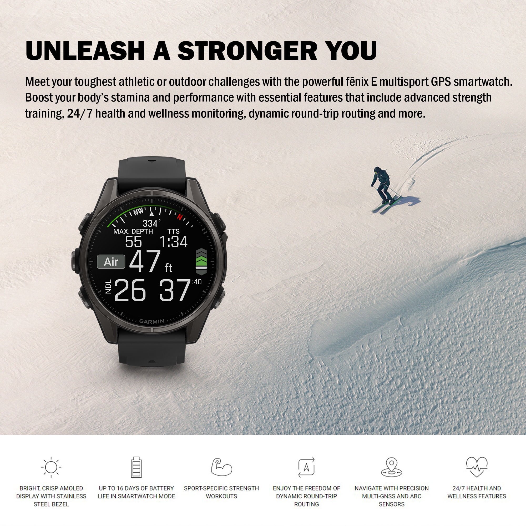 Garmin Fenix E 47MM AMOLED Premium Multisport GPS Smartwatch, 16 Days Long-Lasting Battery Life, Slate Gray Steel with Black Silicone Band, Health & Fitness Smart Watch Bundle for Men and Women