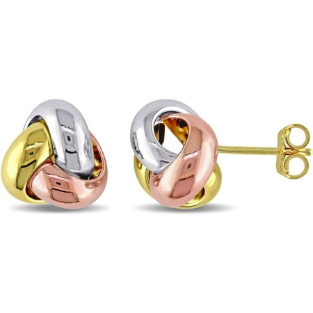 10kt Three-Tone Gold Knot Design Earrings