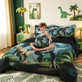 thumbnail image 3 of meiyoeat Jungle Dino Wildlife Full Size Bedding Sets for Boys Kids Men, Dinosaur Family Full Size Bed in a Bag, Green, Black Reversible, 7 Pieces, 3 of 5