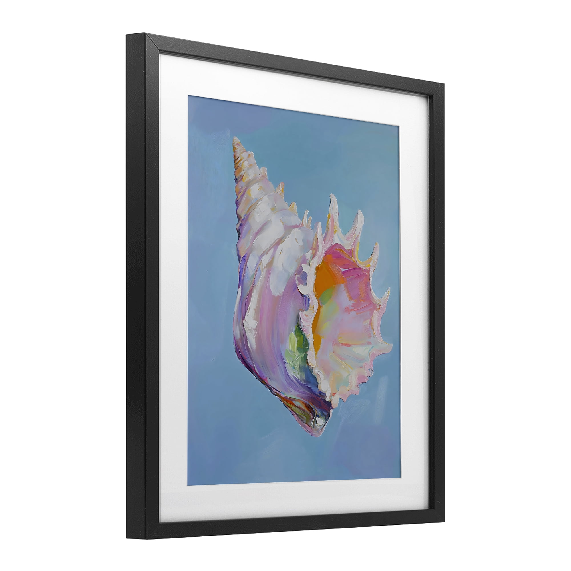 Stupell Industries Pastel Hued Conch on Blue Black Framed Print Under Glass, design by The Prints Vibe
