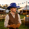 thumbnail image 2 of Risckoth Men's Cowboy Hat Western Style Braided Band Curved Brim Classic Felt Hat, Blue, 2 of 5