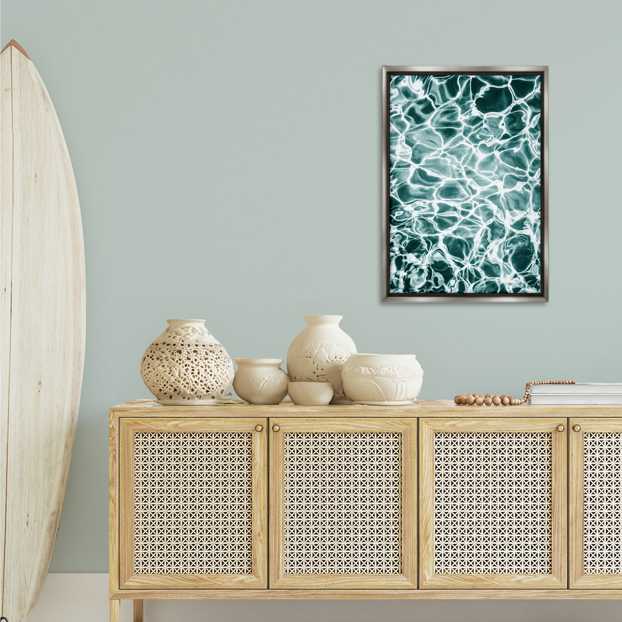 Stupell Industries Aqua Ripple Pattern Coastal Painting Gray Floater Framed Canvas Art Print Wall Art, 21 x 31