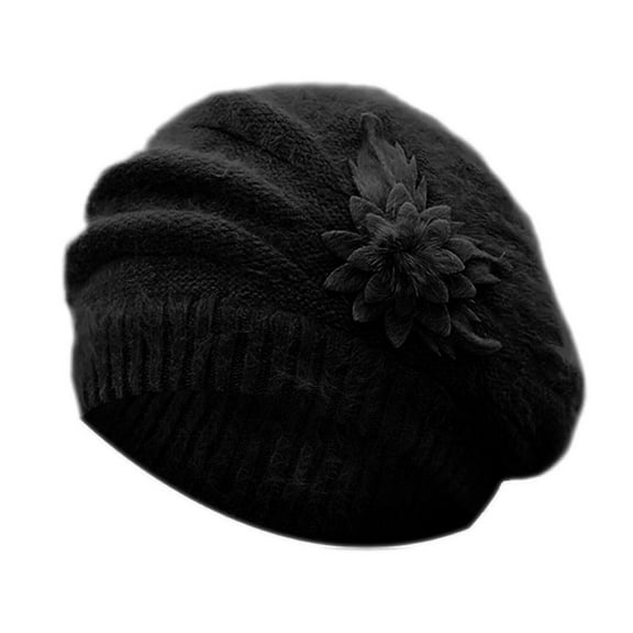Women Winter Beret Warm Baggy Beanie Knit Flower Crochet Hat Casual Cap Gifts V8 T8K9