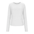 thumbnail image 4 of QIUOMBBP Women's Crew Neck Tops Long Sleeve Casual Textured Slim Fitted Trendy Shirts Going Out Basics Tees zz-White S, 4 of 8