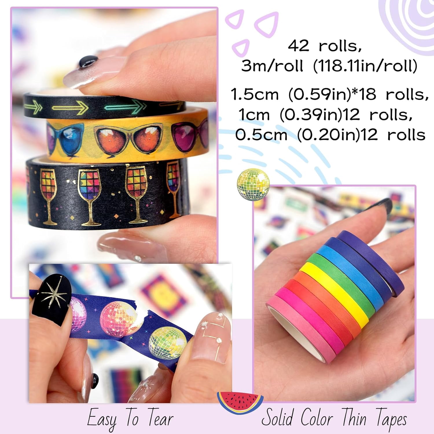 Gold Foil Washi Tape Set - 42 Rolls Decorative Masking Tape for Crafts Supplies, Scrapbooking, Bullet Journal, Party Decoration, DIY Arts & Crafts, Planner