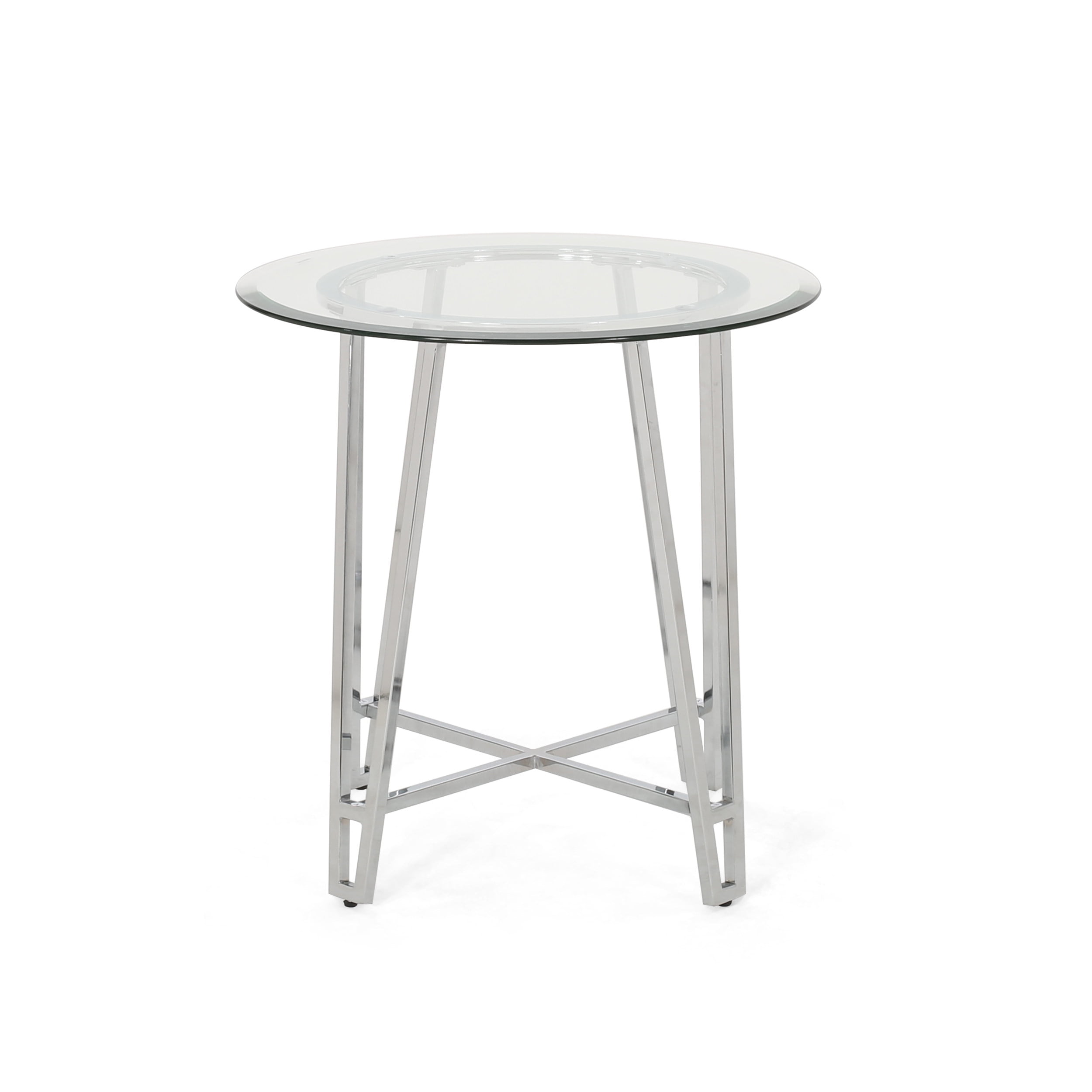 Jessie Modern Iron End Table with Round Tempered Glass Top Silver Jessie Modern Iron End Table with Round Tempered Glass Top Silver