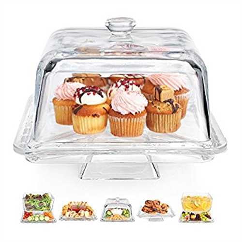 6in1 Versatile Square 10" Glass Cover Lid Cake Plate Dome Case