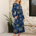 thumbnail image 5 of Women's Christmas Printed Fashionable Loose Round-Neck Dress for Casual Comfort and Holiday Festivities with Vintage Print,Royal Blue,S, 5 of 5