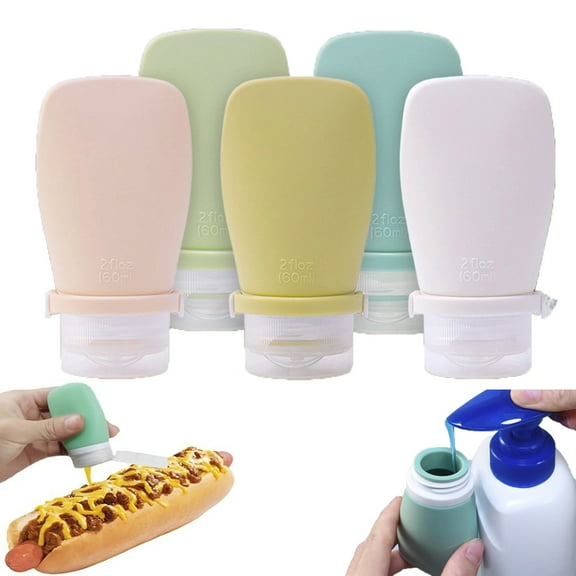 Yhmxh Silicone Travel Bottles Leak Proof Mini Condiment Bottles, Food-Grade Silicone Squeeze Bottles, Toiletries Containers for Shampoo Lotion Soap Liquids, Sauce Containers for Lunch Boxes