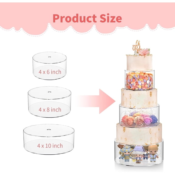 3 Pcs Acrylic Cake Stand with Lid,  Fillable Tier Display Box for Wedding Birthday Party