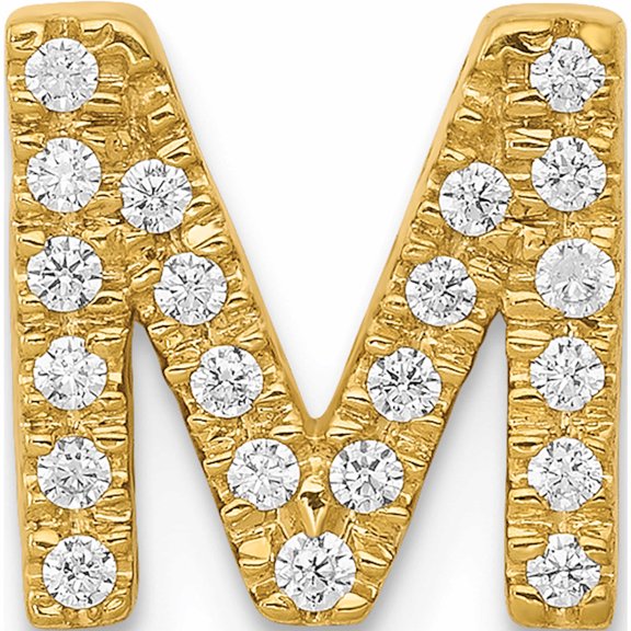 14K Yellow Gold Diamond Letter M Initial Charm (10.84 X 10.46) Made In India -Jewelry By Sweet Pea