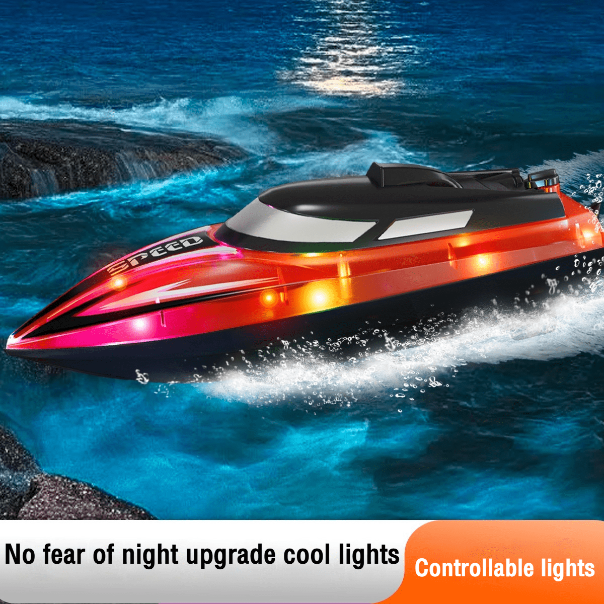 RC Boat for Pool 2.4G Remote Control Boat with Lights, Racing Boats for Kids & Adults Christmas Birthday Gifts(Red)
