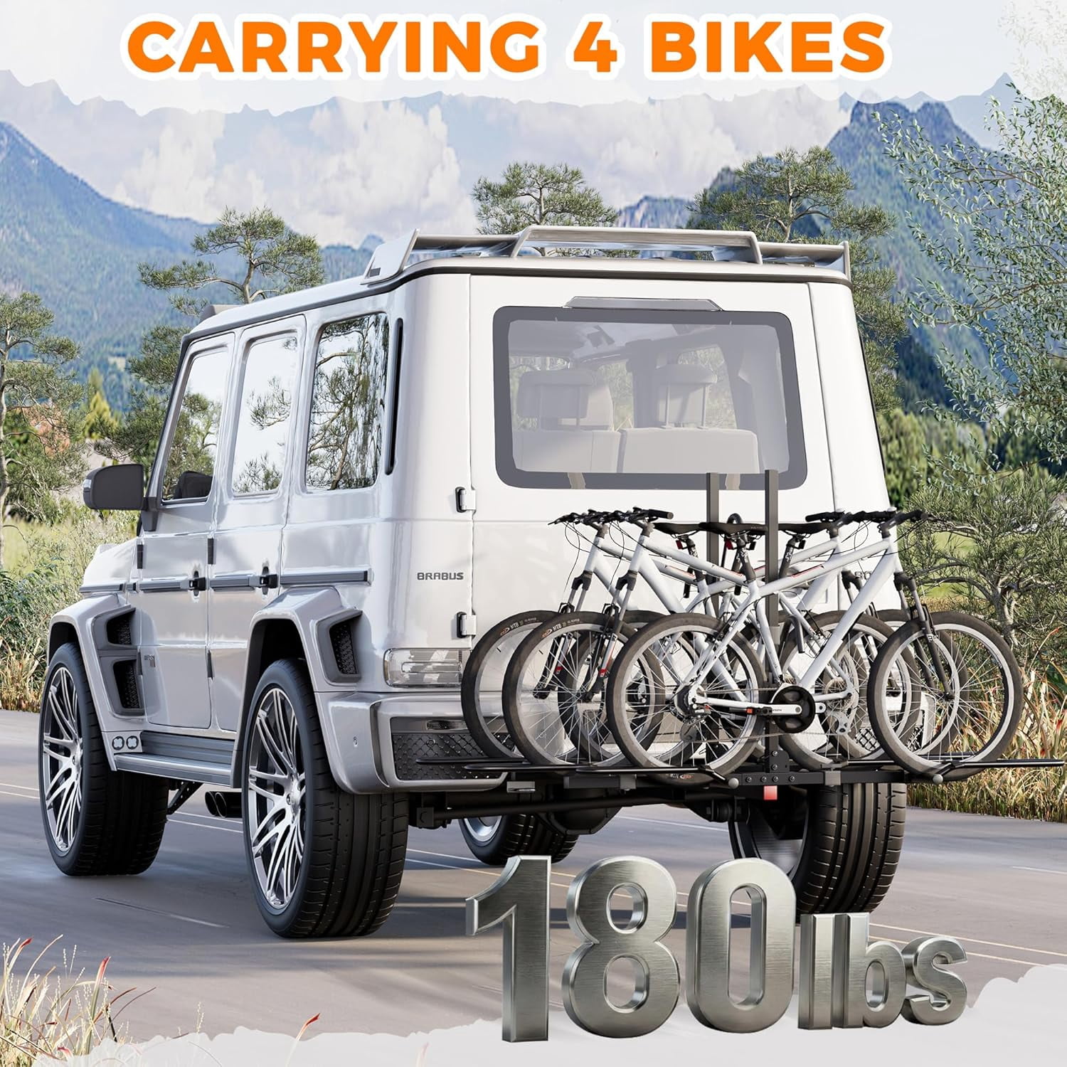 Bike Rack Hitch for Car, 180 Lbs Capacity for 4-Bike with Foldable Tilt Design Hitch Bike Rack for Cars Trucks and SUV with 2" Hitch Receiver