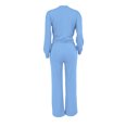 thumbnail image 4 of Suits For Women Casual Loose Long Sleeve Round Neck Hoodie Set Solid Color Slim Fitting Top And Pants Hooded Set,Blue,L, 4 of 5