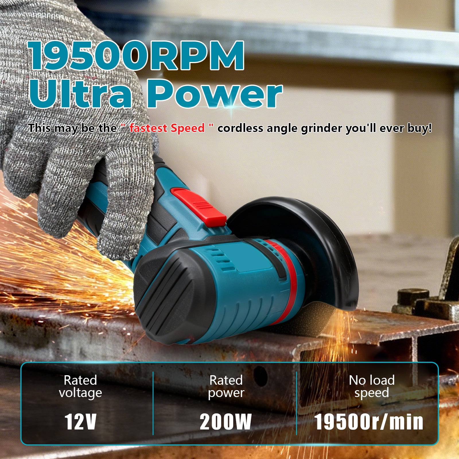 YUIECHER Mini Cordless Angle Grinder, 12V Brushless Handheld Electric Grinder with 4 Grinding Wheels and Charger