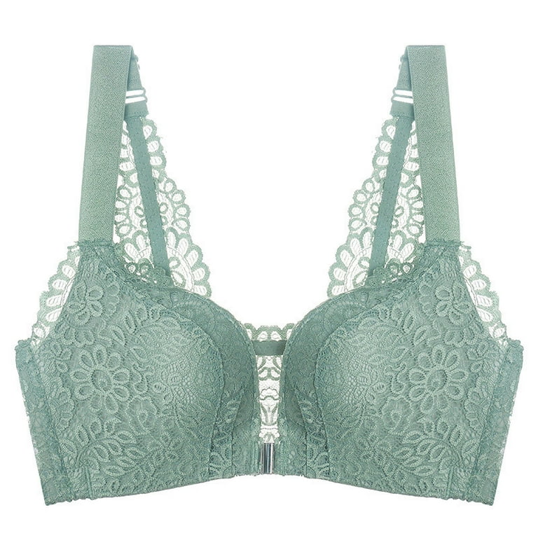 Plus Size Front Buckle Lift Lace Bra Push Up Wireless Padded Bra for Women  Green 44 C 