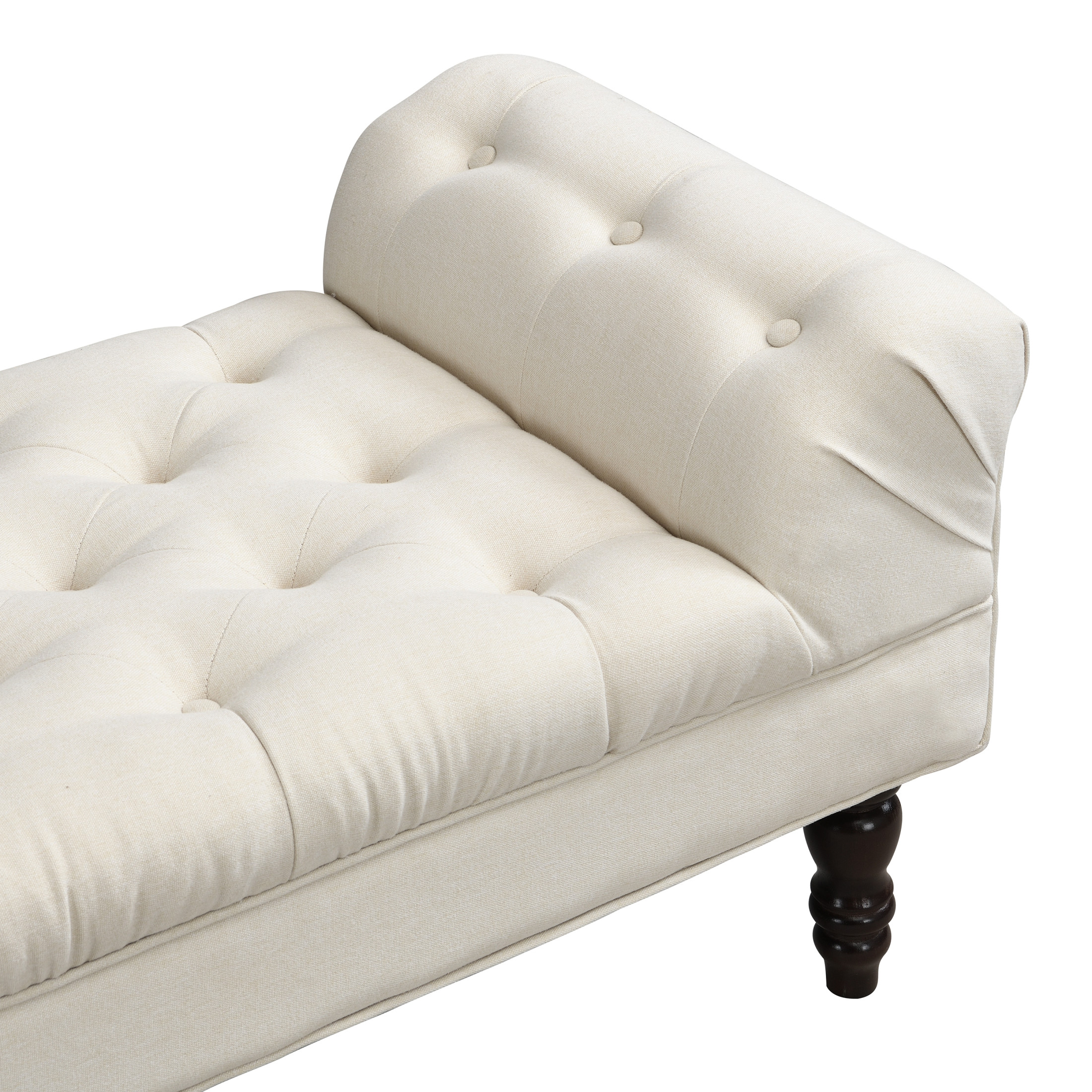Christopher Knight Home 57.5" Button-Tufted End of Bed Bench, Large Upholstered Ottoman, Rolled Arms, Beige