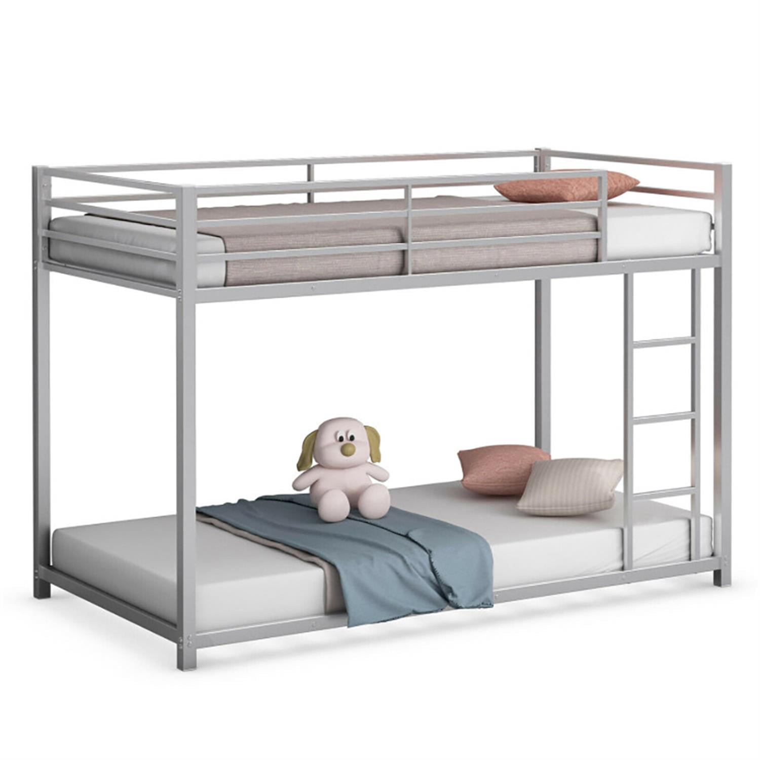 Demi Bonn Twin Over Twin Bunk Bed with Safety Guard Rails and Side Ladder, Twin Bunk Beds, Sturdy Metal Bed Frame No Box Spring Needed, Silver