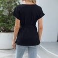 thumbnail image 4 of Lmnyox Fashion Tunic Tops for Women Tie Waist Pleated Short Sleeve Blouses 2025 Trendy Crew Neck Shirts Outfits, 4 of 6