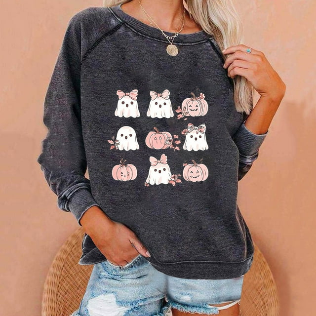 Ailaofu Halloween Witches Brew Sweatshirt Women Funny Coffee Co Letter Print T-Shirt Casual Long Sleeve Witch Pullover Sweater