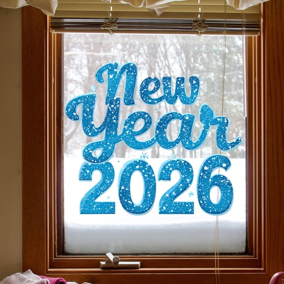 Bxaolu New Year 2026 Window Clings - Blue White Static Window Decals for Home, Party, Office, Classroom - Vintage