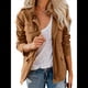 thumbnail image 3 of Chaqueta Utilitaria de Otoño para Mujer: Cuello Alto, Color Liso, Corte Holgado, de Cremallera y Múltiples Bolsillos Marrón XXL, 3 of 8