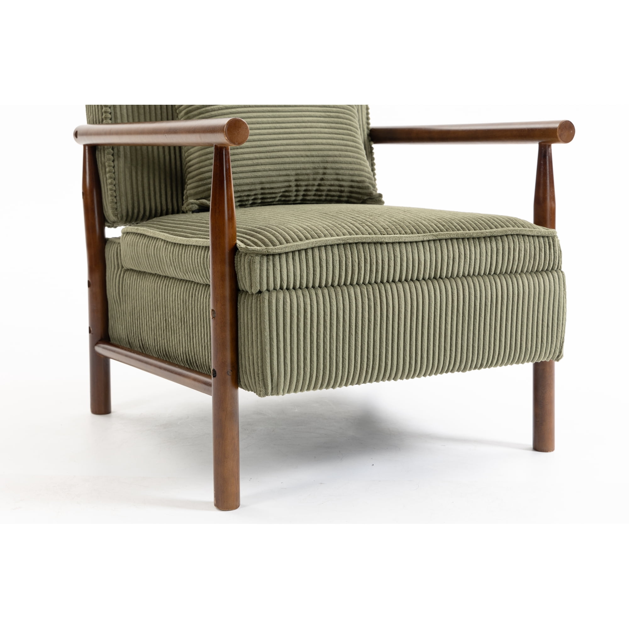 Leumius Storage Chair, Mid Century Modern Accent Chair with Solid Wood Frame, Upholstered Living Room Chairs with Waist Cushion, Reading Armchair for Bedroom Sunroom Green