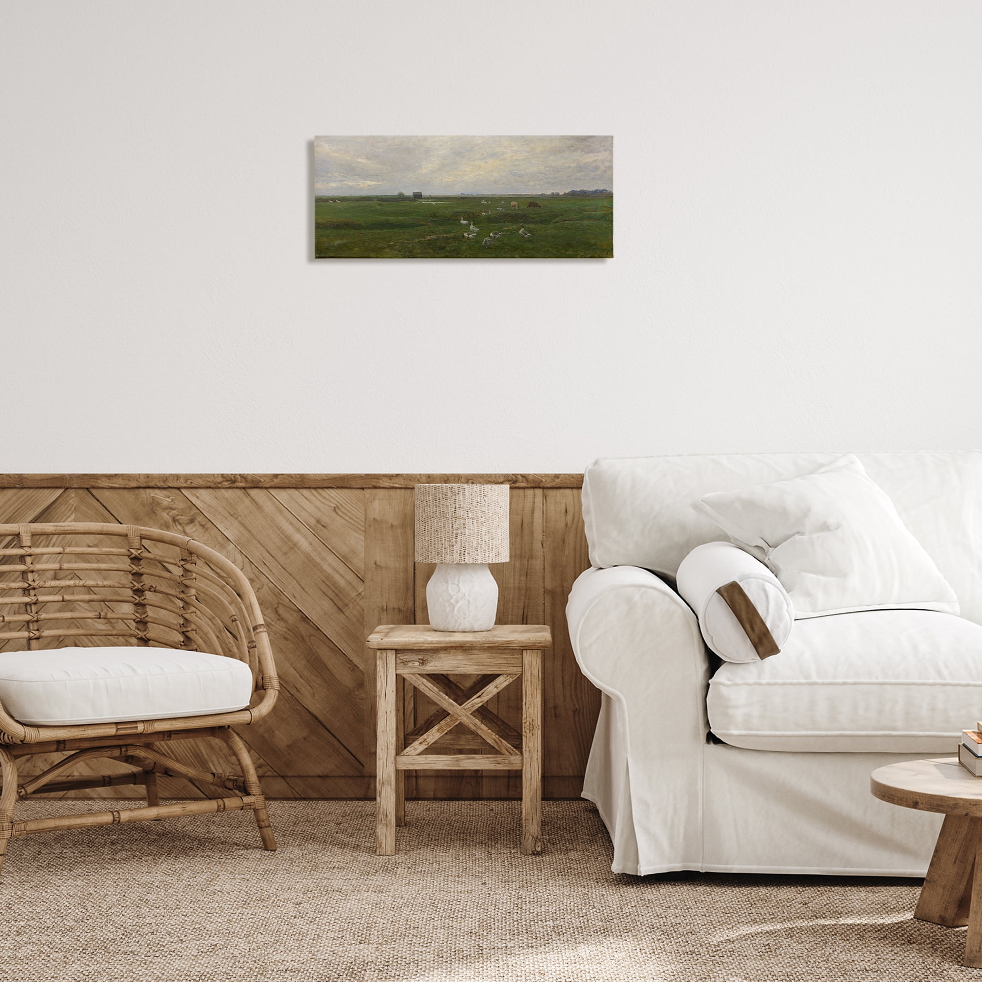 Stupell Industries Grazing Ducks & Horses Landscape & Nature Painting Wrapped Canvas Art Print Wall Art, 24 x 10