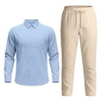 thumbnail image 5 of Letdown Men's Linen Sets 2 Piece Outfits Casual Long Sleeve Button Down Shirts and Pants Summer Beach Vacation Outfits Indoor Outdoor Fall Loungewear, 5 of 6