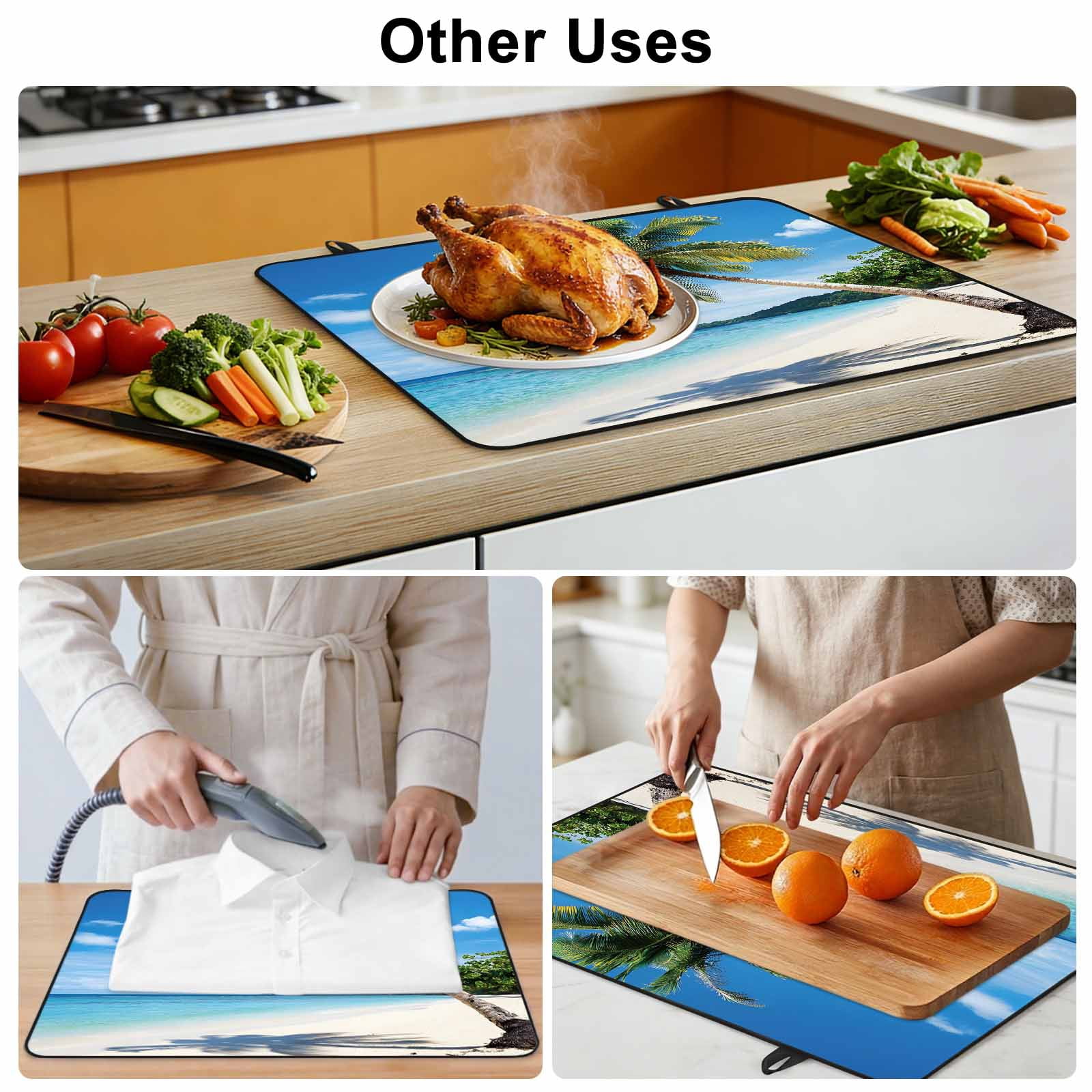 Coastal Tropical Stove Top Cover for Electric Stove, Heat-proof & Non Slip Glass Top Stove Cover Protector, Blue Sky Coconut Tree Summer Beach Kitchen Flat Cooktop Rubber Mat 24x21 Inches