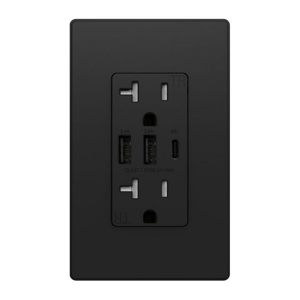 ELEGRP - Receptáculos de toma de corriente USB C de 3 puertos, toma de corriente USB de 30 W 6.0 A,
