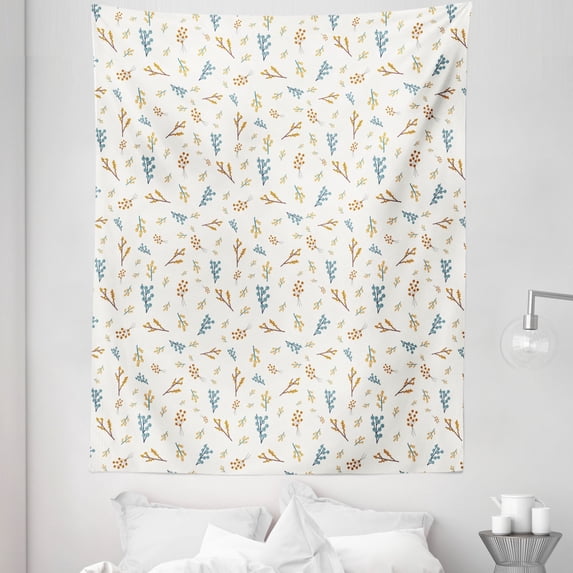 Floral Tapestry, Botanical Scattered Leafy Branches Berries Circular Herbs Garden Plantation, Fabric Wall Hanging Decor for Bedroom Living Room Dorm, 5 Sizes, Multicolor, by Ambesonne