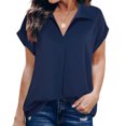 thumbnail image 3 of Women's Short Sleeve Chiffon Blouses for Office Work Business Attire Collared Shirts, 3 of 7