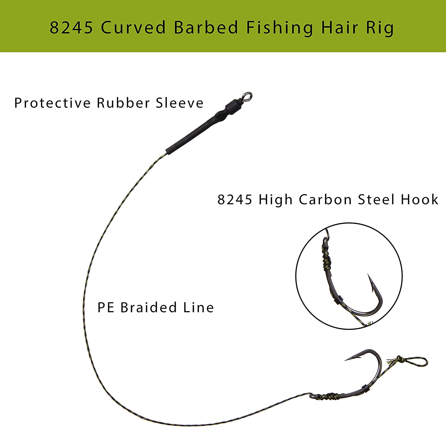 Carp Fishing Hair Rigs 45pcs Curved Barbed Carp Hook Braided Line