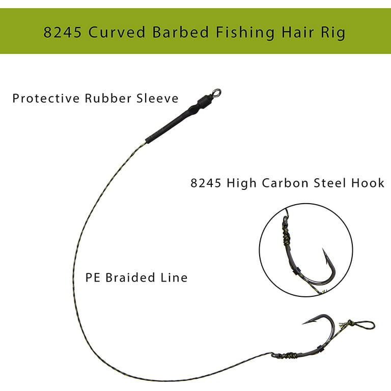 Carp Fishing Hair Rigs 45pcs Curved Barbed Carp Hook Braided Line