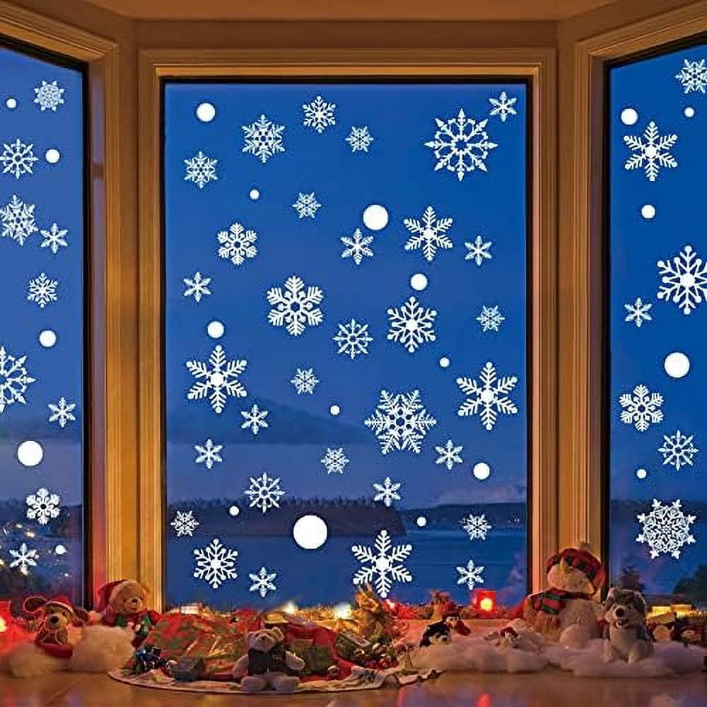 155 PCS Christmas Snowflake Window Stickers - Xmas Holiday White Winter Christmas Window Decorations Ornaments(9 Sheets)