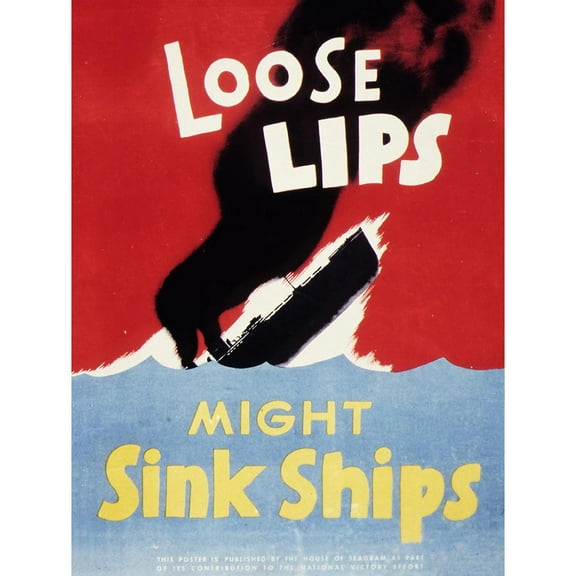 Loose Lips Sink Ships WWII USA Vintage 1941 War Propaganda Poster Unframed Wall Art Print Poster Home Decor Premium