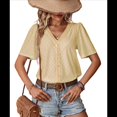 thumbnail image 3 of Blusas Informales de Negocios para Mujer, Blusas Elegantes de Trabajo, Atuendo de Verano, Moda 2025, Camiseta de Corta con Cuello en V, Amarillo, Talla S, 3 of 10