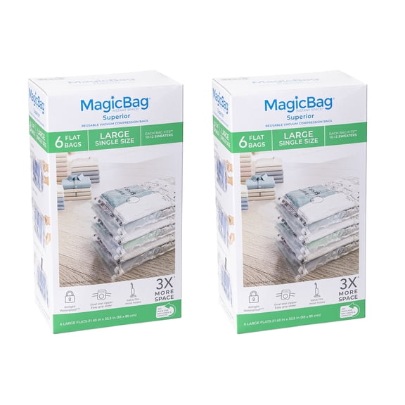 MagicBag Large Vacuum Storage Bags, 12 Pack Flat Compression Bags for Clothing, Space Saving & Airtight