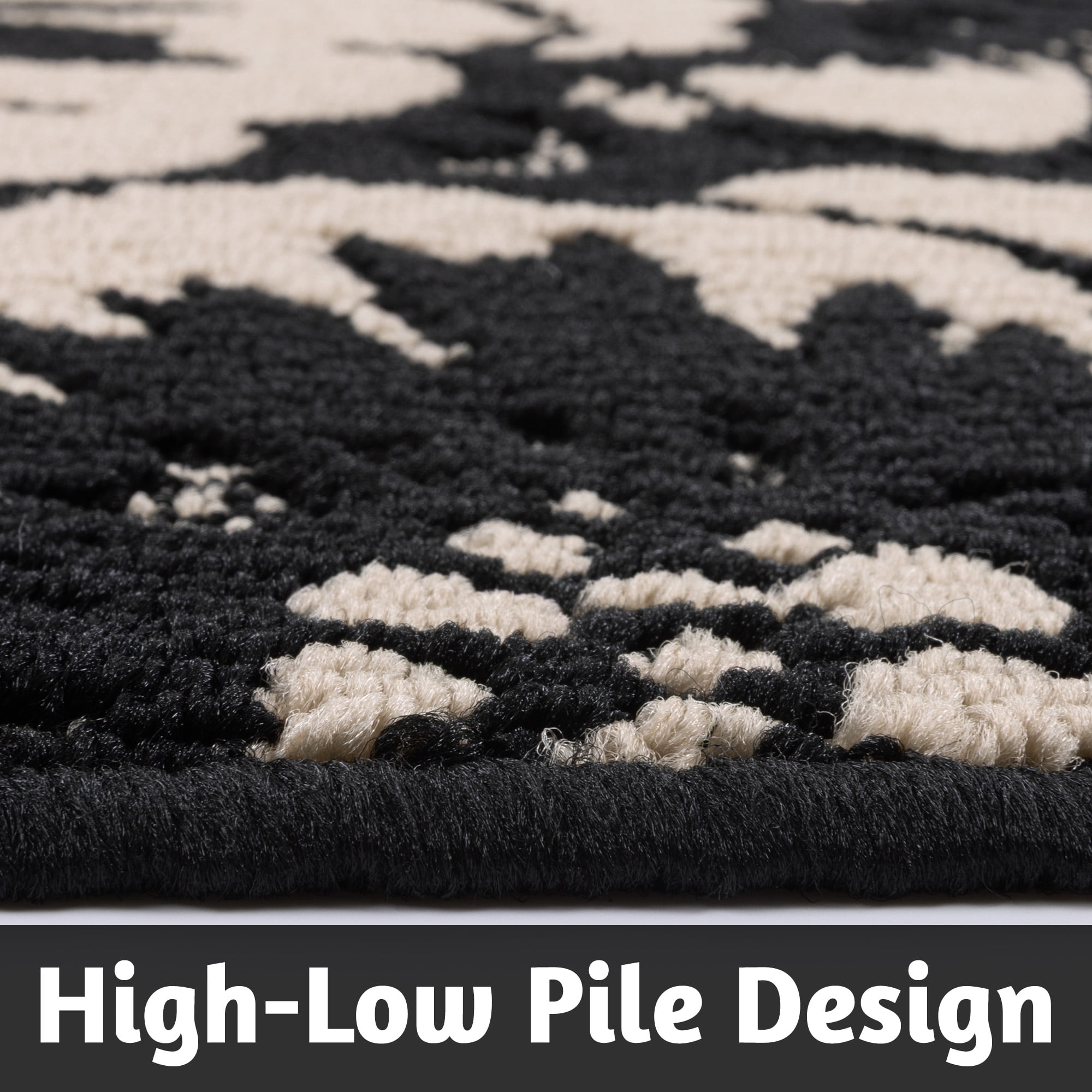 MeyJey Kitchen Rug Set 3 Piece, Non Slip Machine Washable Mats for Home Floor and Living Room, Black