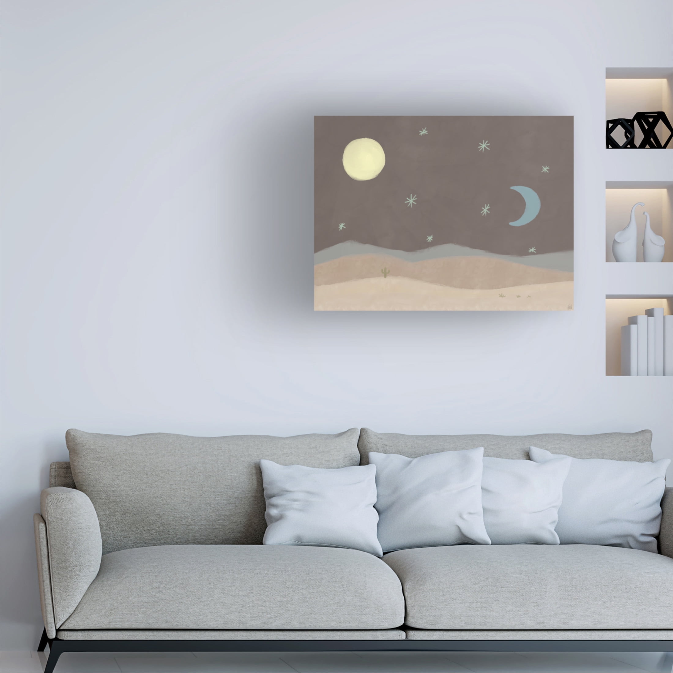 Canvas Wall Art - Line and Brush 'Calm Desert Landscape ' Wall Art for Living Room, Bedroom, or Office Décor by Trademark Fine Art - 24 x 18 Inches