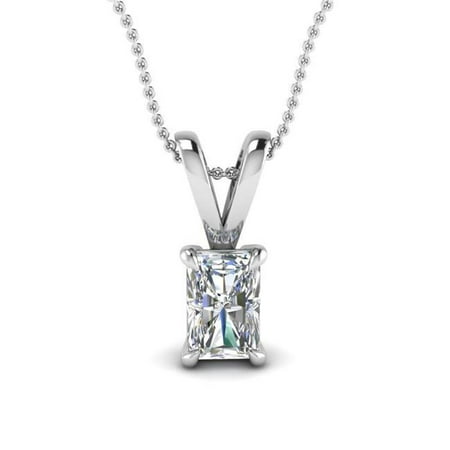 - Harry Chad Enterprises HC11207 1.50 CT Prong Set Radiant Cut Solitaire Diamond Necklace Pendant - 14K White Gold