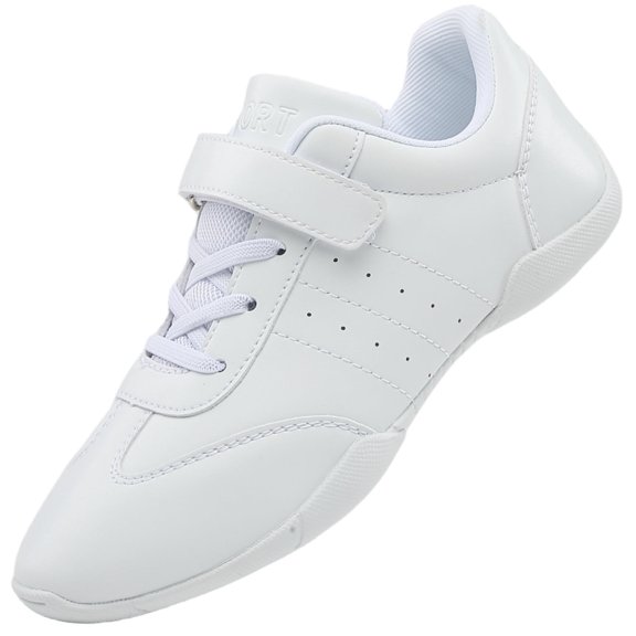 GlideMoves White Girls Cheerleading Dancing Shoes Youth Team Athletic Training Tennis Walking Breathable Competition Cheer Sneakers Big Kid Size 3.5